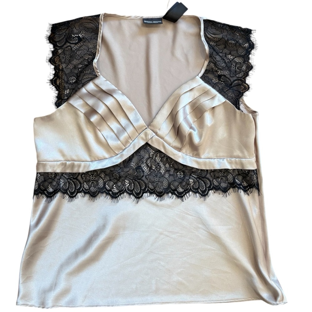 Bisou Bisou Vintage Silky Lacy Sesame with Black Lace‎ Trim 14 NWT